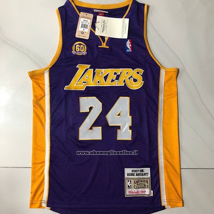 Maglia Los Angeles Lakers Kobe Bryant #24 60th Anniversary Mitchell & Ness 2007-08 Viola